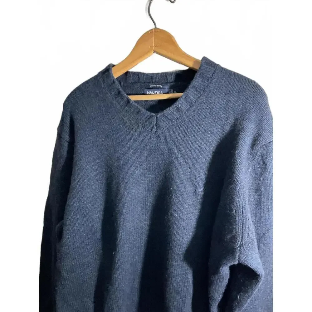 Nautica Merino Wool Men's V-Neck Sweater in Classic Blue XL